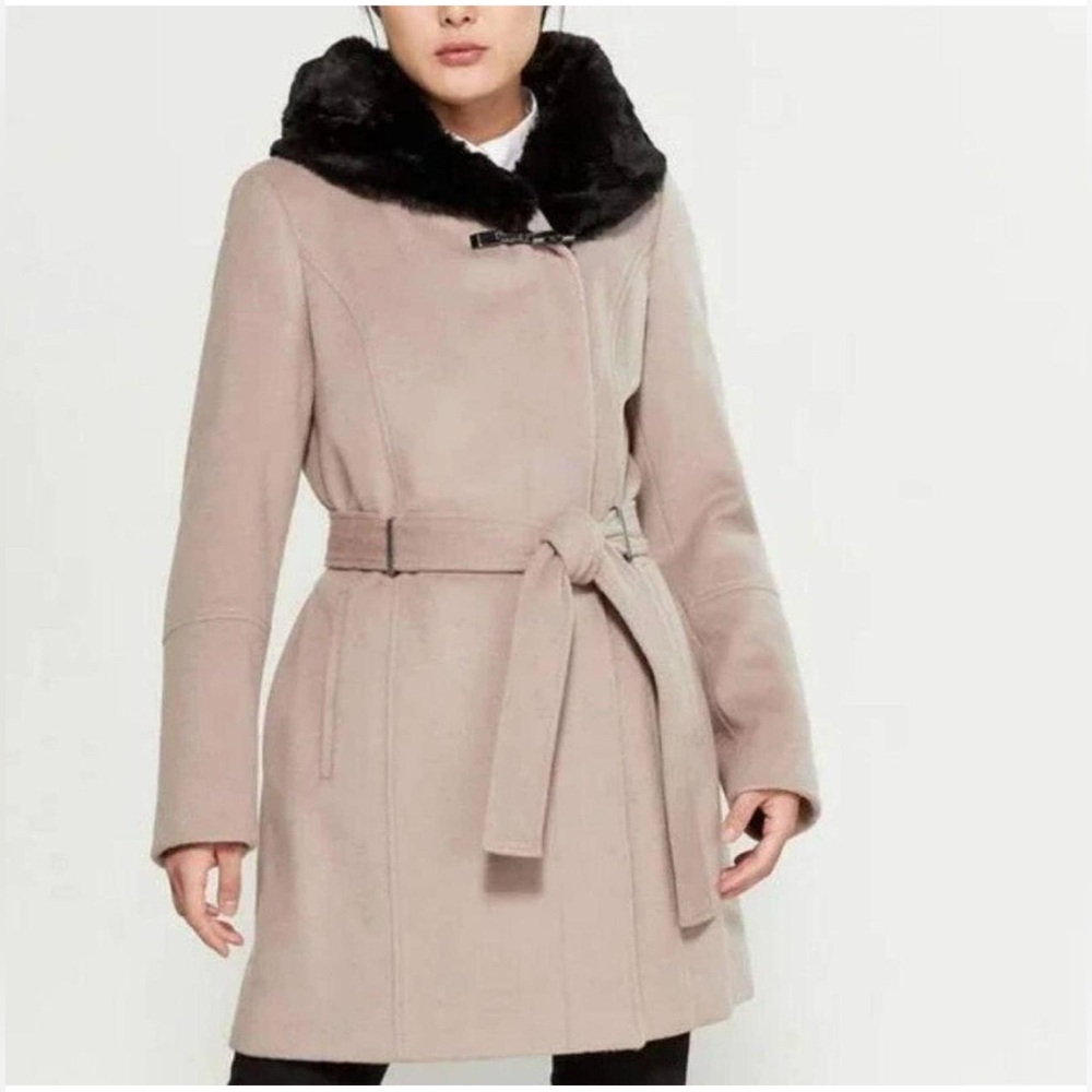 Calvin Klein Champagne Faux Fur Coat with Hood